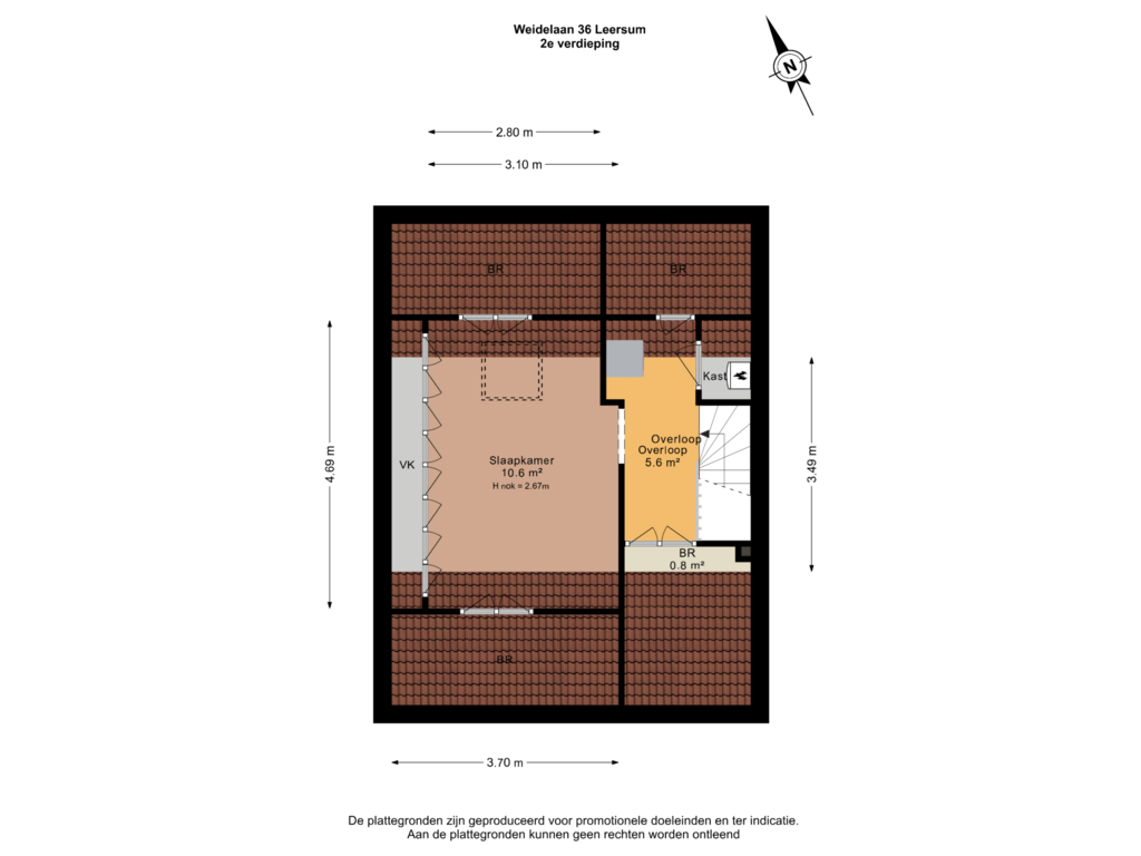 Bekijk plattegrond van 2e verdieping van Weidelaan 36