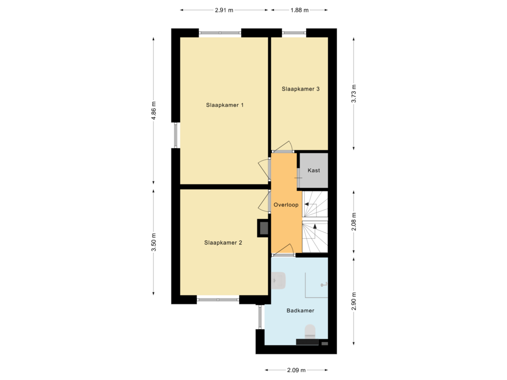 View floorplan of Eerste verdieping of Paletstraat 31