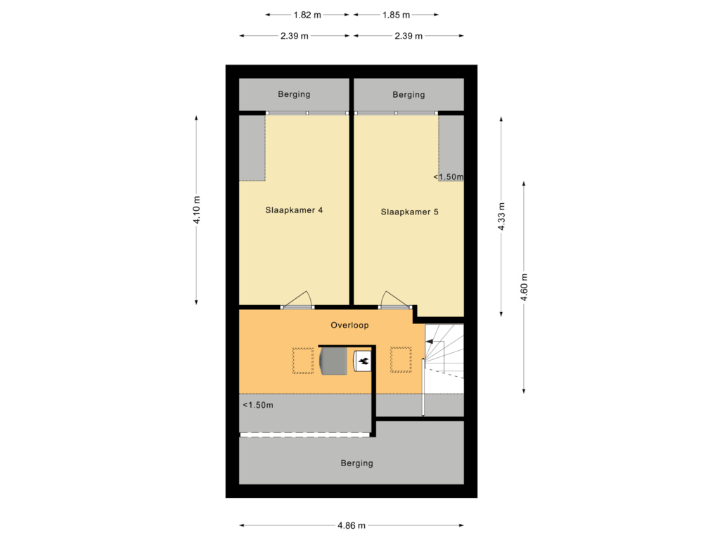 View floorplan of Tweede verdieping of Paletstraat 31