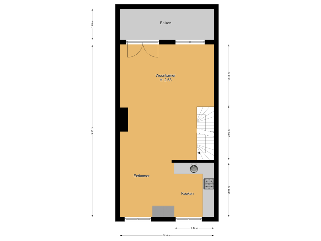 View floorplan of Eerste verdieping of Landstraat 223