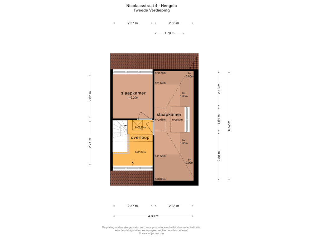 View floorplan of TWEEDE VERDIEPING of Nicolaasstraat 4