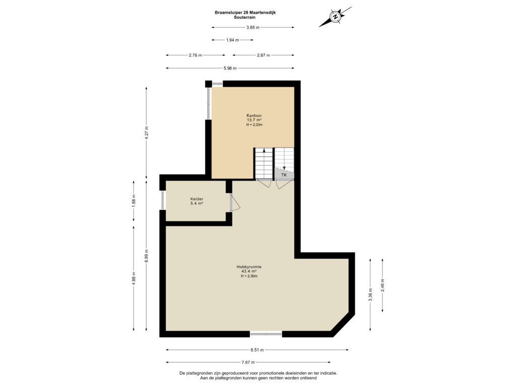 Bekijk plattegrond van Souterrain van Braamsluiper 28