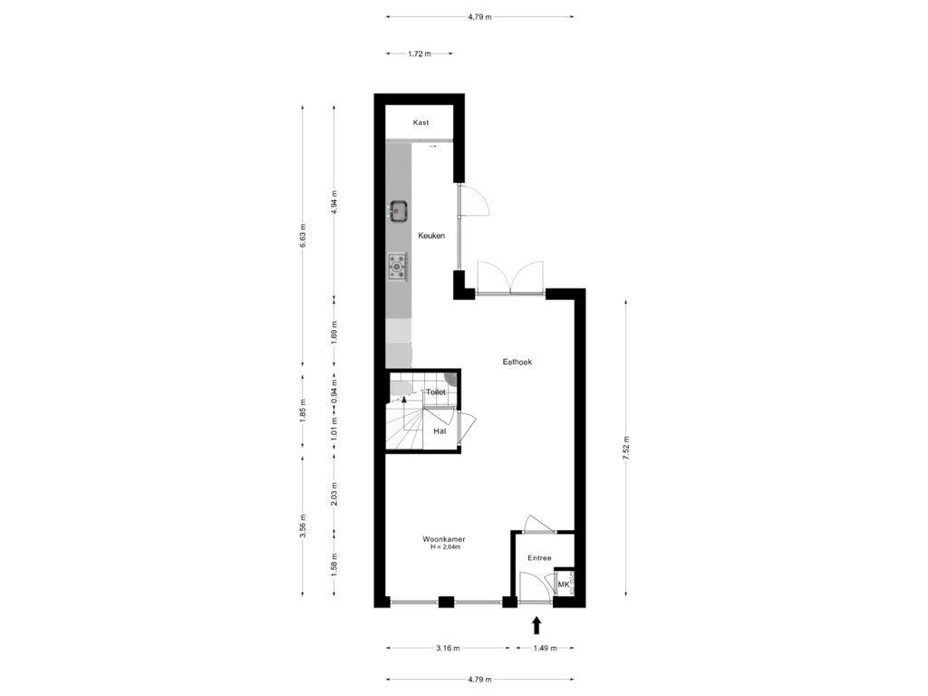 Bekijk plattegrond van Begane Grond van Wijdesteeg 18