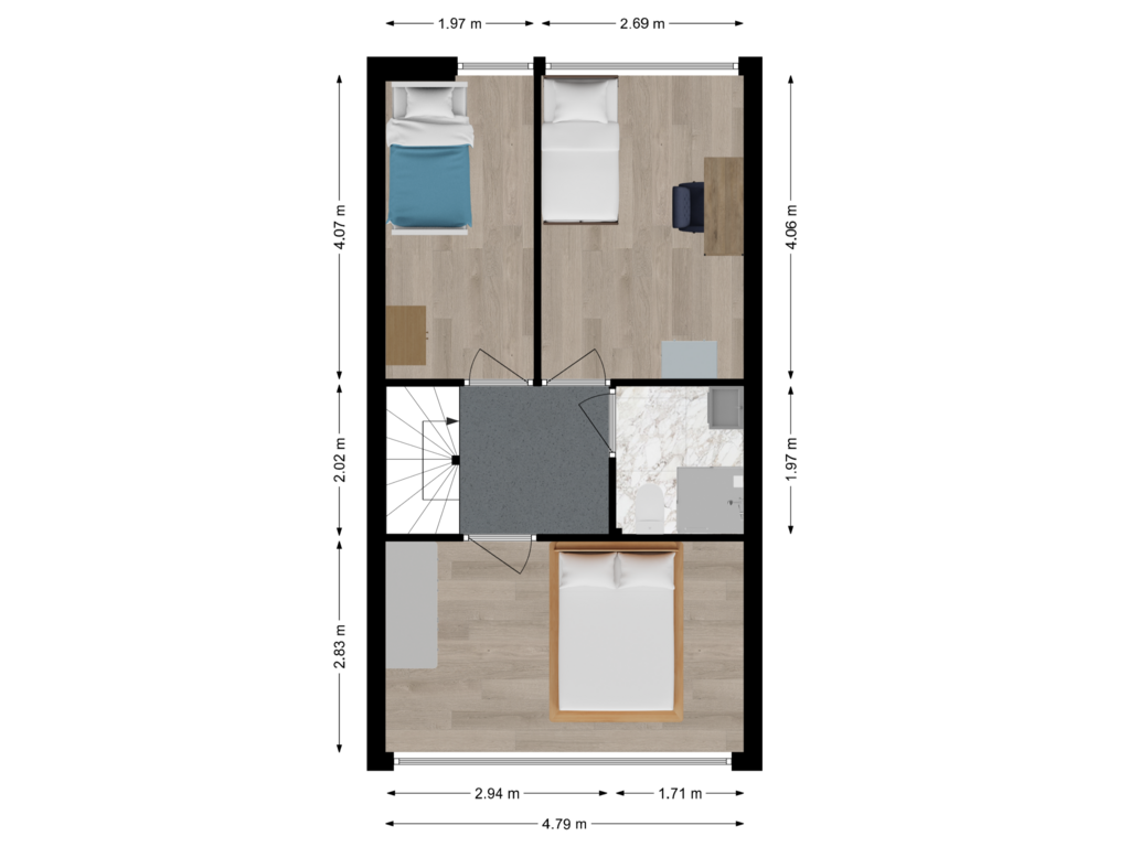 View floorplan of Eerste verdieping of Groen van Prinstererstraat 7