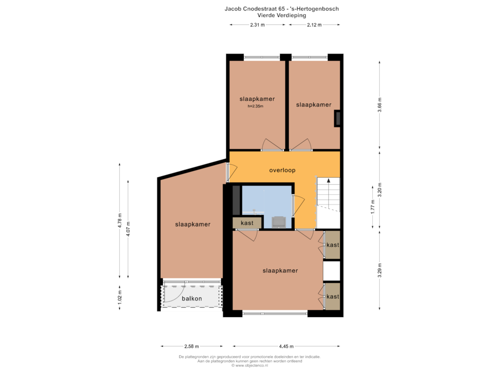 Bekijk plattegrond van VIERDE VERDIEPING van Jacob Cnodestraat 65