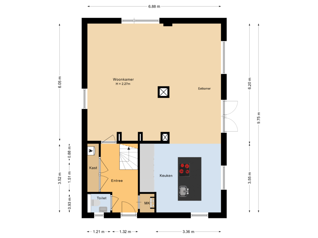 Bekijk plattegrond van Begane grond 1 van Hoge Maasdijk 150