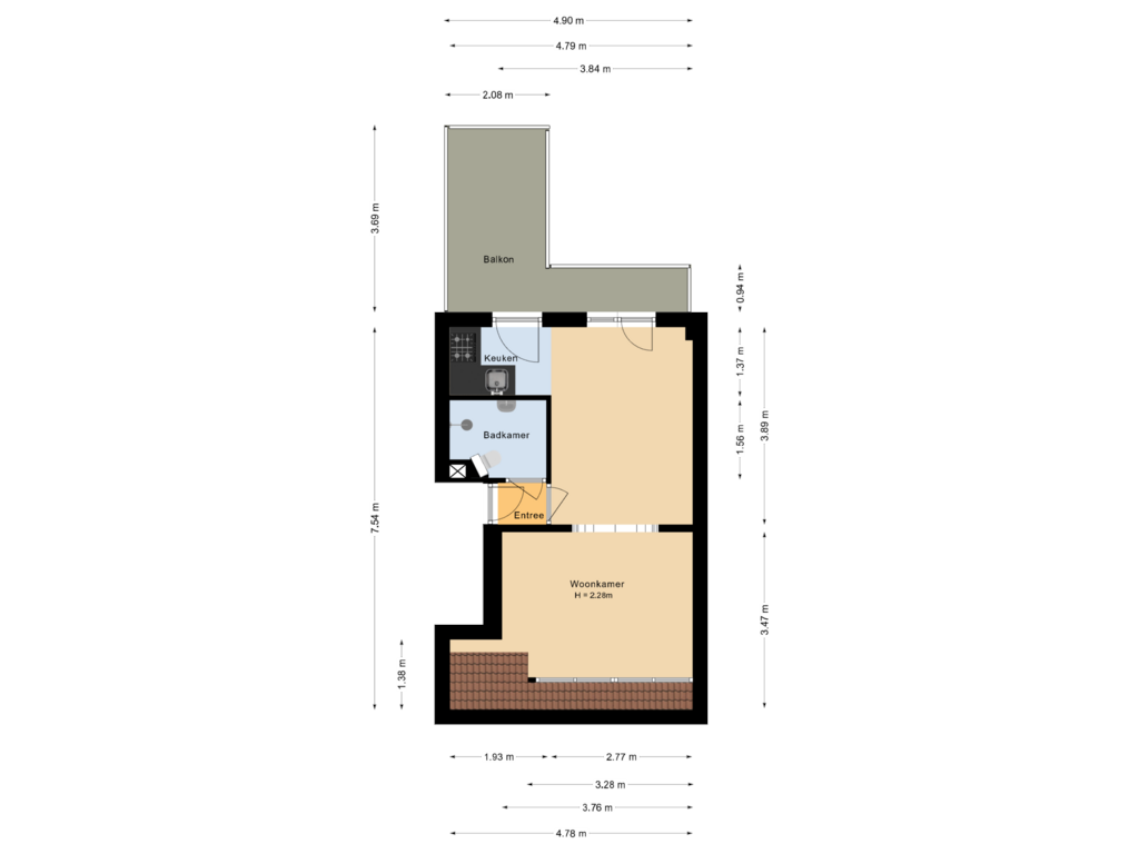 View floorplan of Appartement  of Cartesiusstraat 16-B2