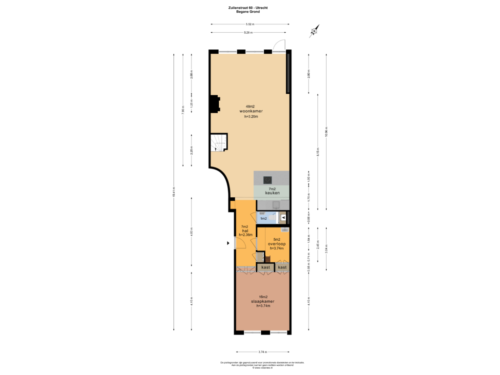 View floorplan of BEGANE GROND of Zuilenstraat 60