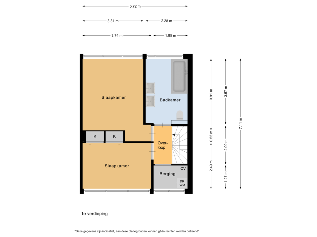 View floorplan of 1e verdieping of Nicolaas Beetsstraat 2