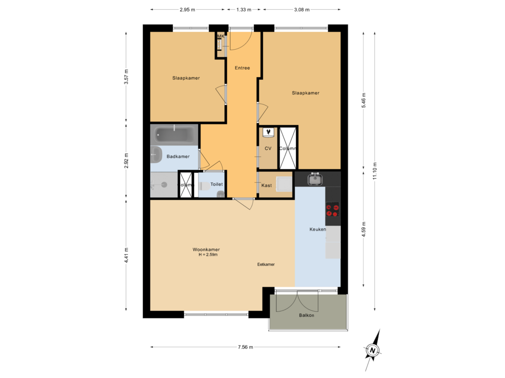 Bekijk plattegrond van Appartement van Waldenlaan 69