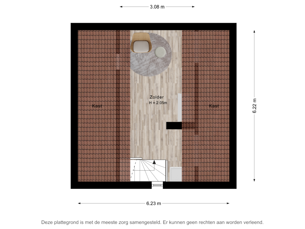 View floorplan of Zolder of Johannes Vermeerstraat 2