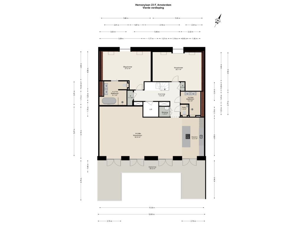 Bekijk plattegrond van Vierde verdieping van Hemonylaan 23-F