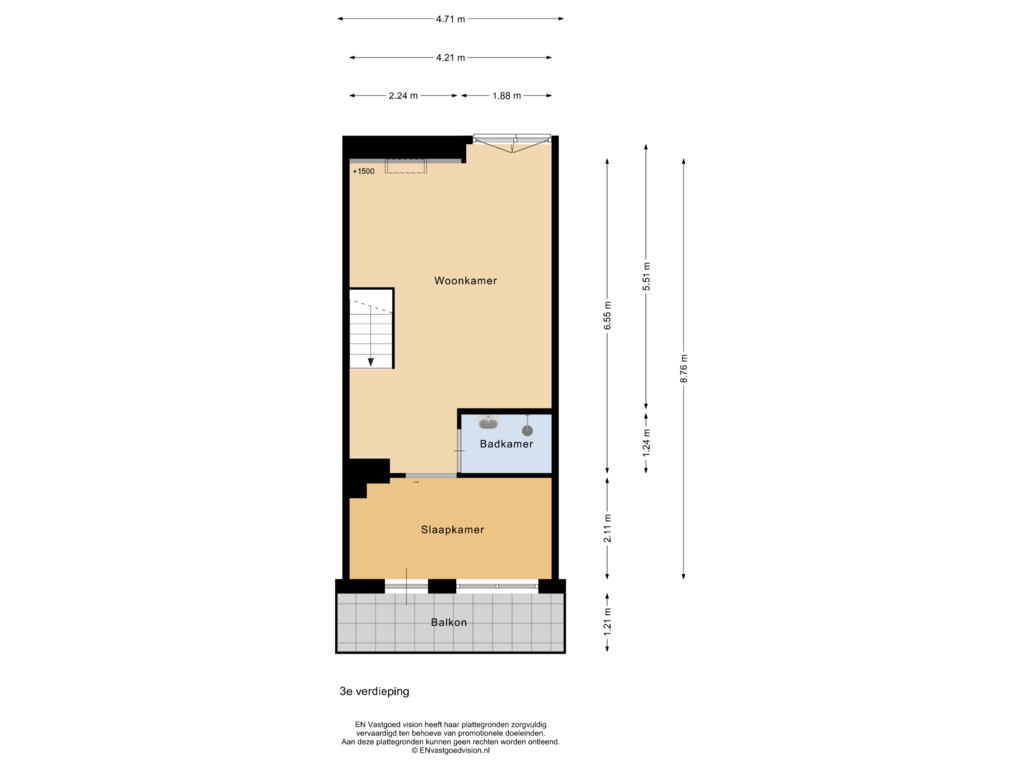 Bekijk plattegrond van 3e verdieping van Grootscheepmakersstraat 1-A23