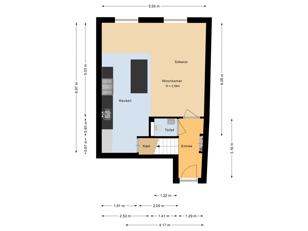 View floorplan of Begane grond of Bruggestraat 47-B