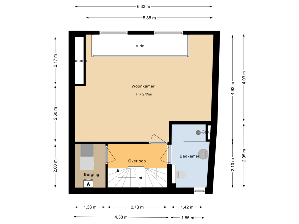 View floorplan of Eerste verdieping of Bruggestraat 47-B