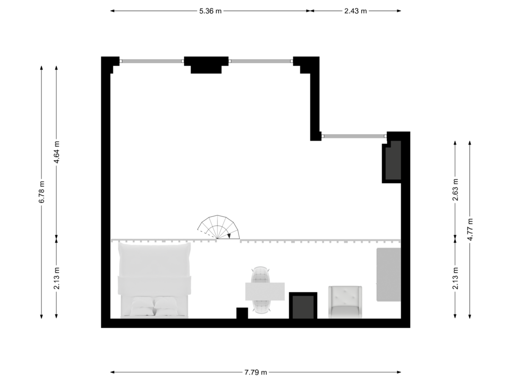 View floorplan of Bovenverdieping of VOC-kade 32