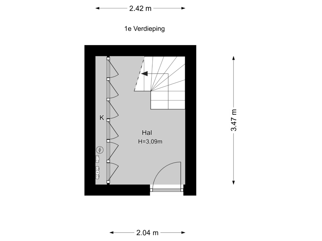 View floorplan of 1e Verdieping of Johan van Hoornstraat 33