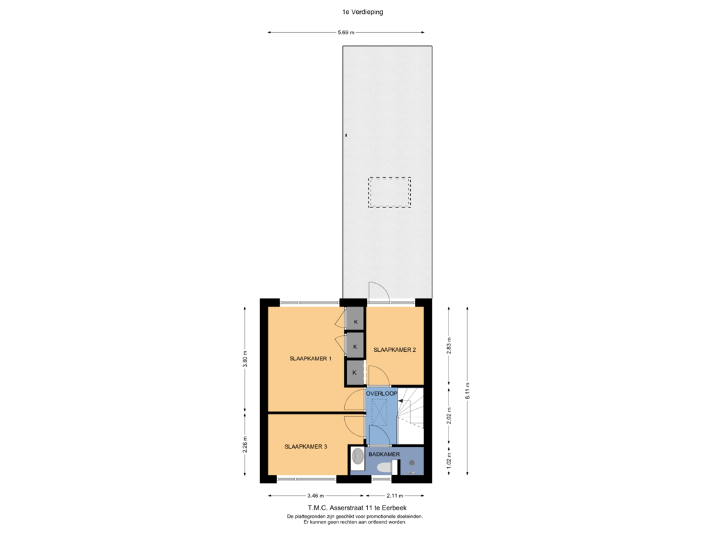 View floorplan of 1e Verdieping of T.M.C. Asserstraat 11