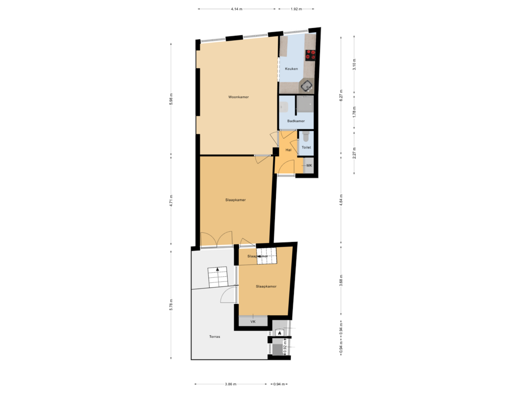 View floorplan of 1e verdieping of Vughterstraat 24