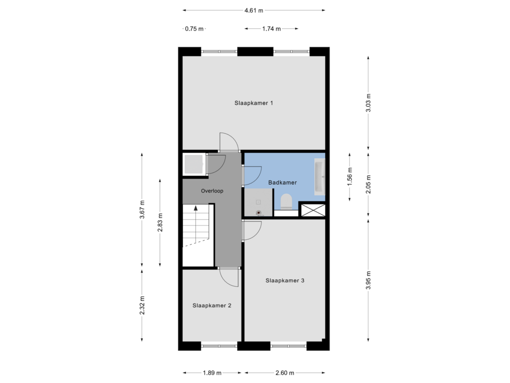 View floorplan of 3e Verdieping of Jan Nieuwenhuyzenstraat 46-A