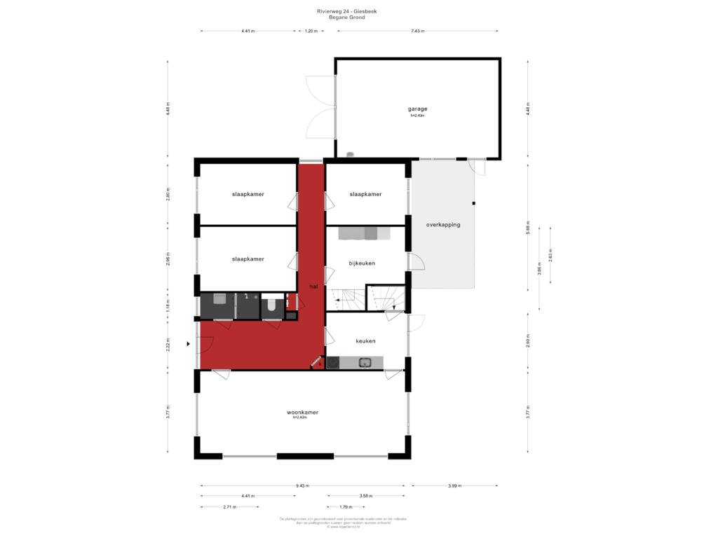 Bekijk plattegrond van BEGANE GROND van Rivierweg 24