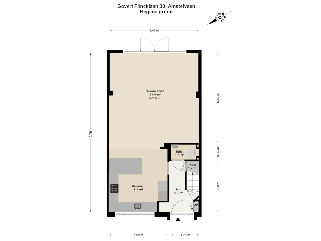 View floorplan of Begane grond of Govert Flincklaan 30