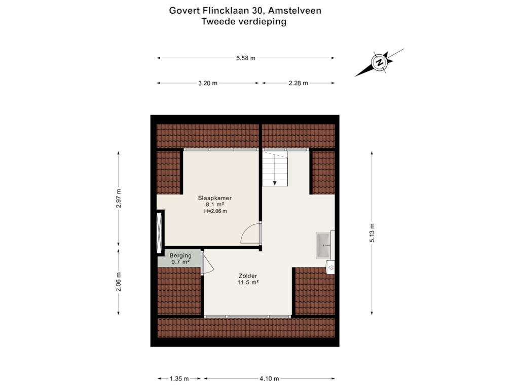 View floorplan of Tweede verdieping of Govert Flincklaan 30