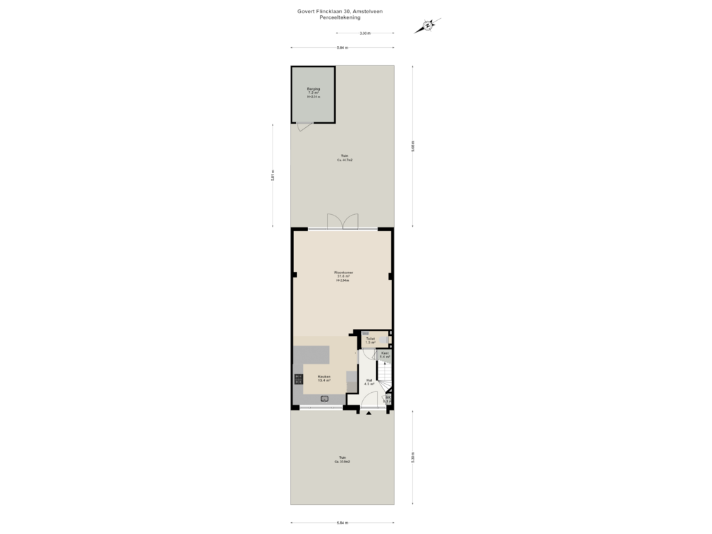 View floorplan of Perceeltekening of Govert Flincklaan 30