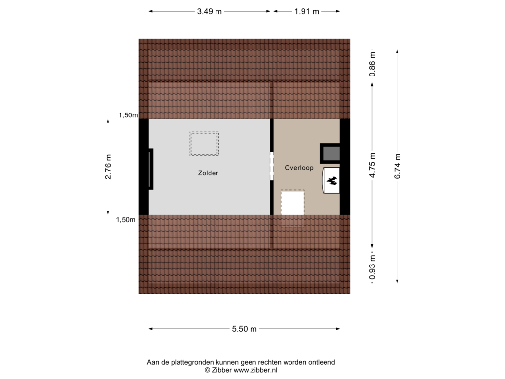 View floorplan of Zolder of de Presstraat 29