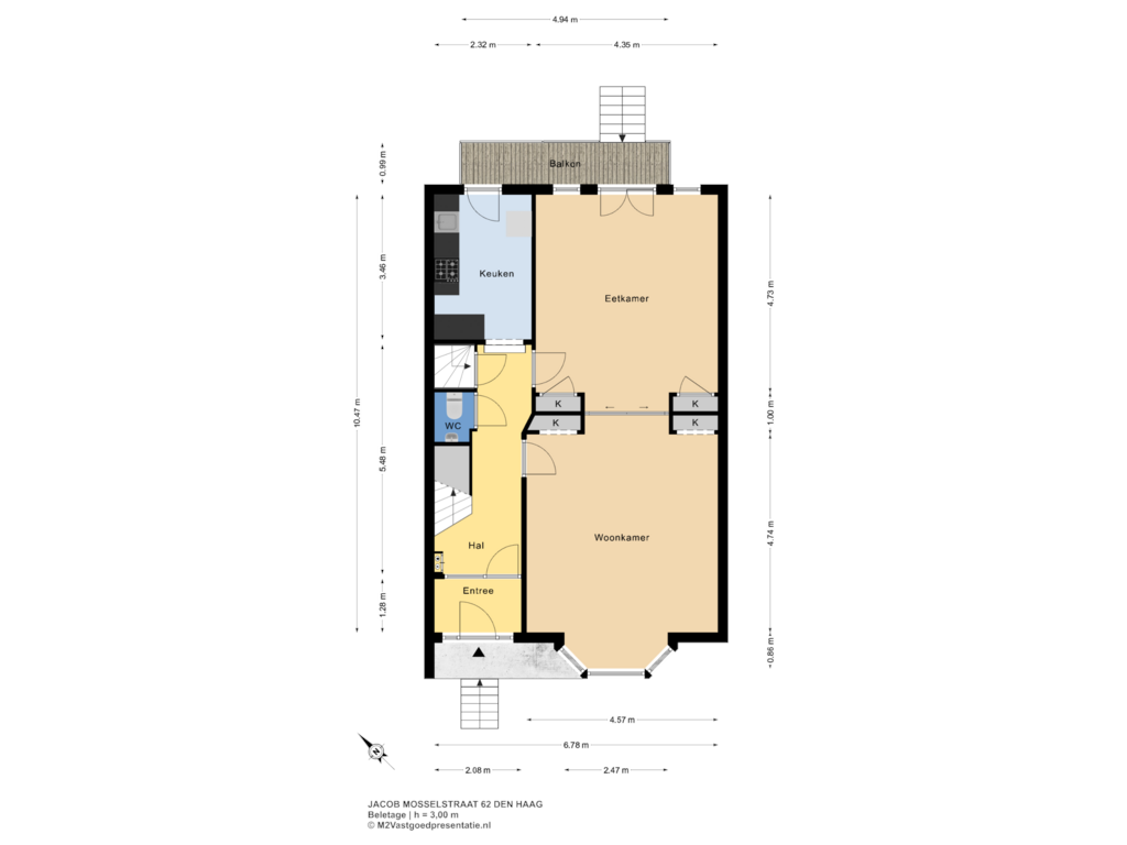 View floorplan of Beletage of Jacob Mosselstraat 62