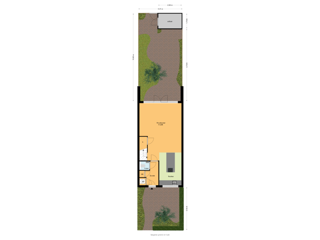 View floorplan of begane grond en tuin of Westmadeweg 91