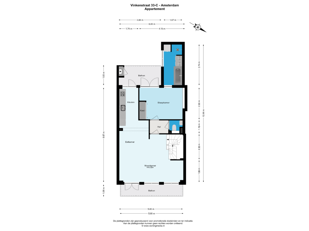 View floorplan of Appartement of Vinkenstraat 33-C