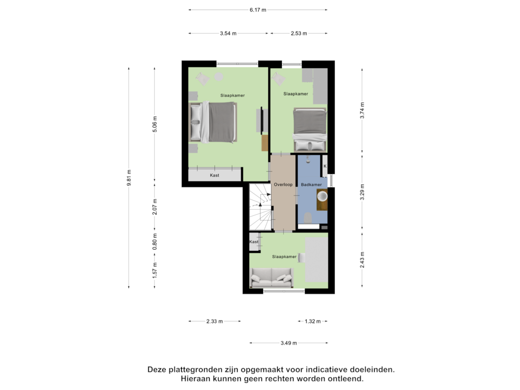 Bekijk plattegrond van Eerste Verdieping van Romeinenstraat 3-A