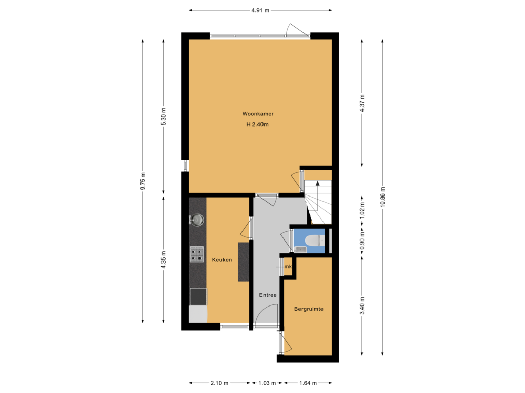 View floorplan of Begane grond of Folke Bernadottestraat 44