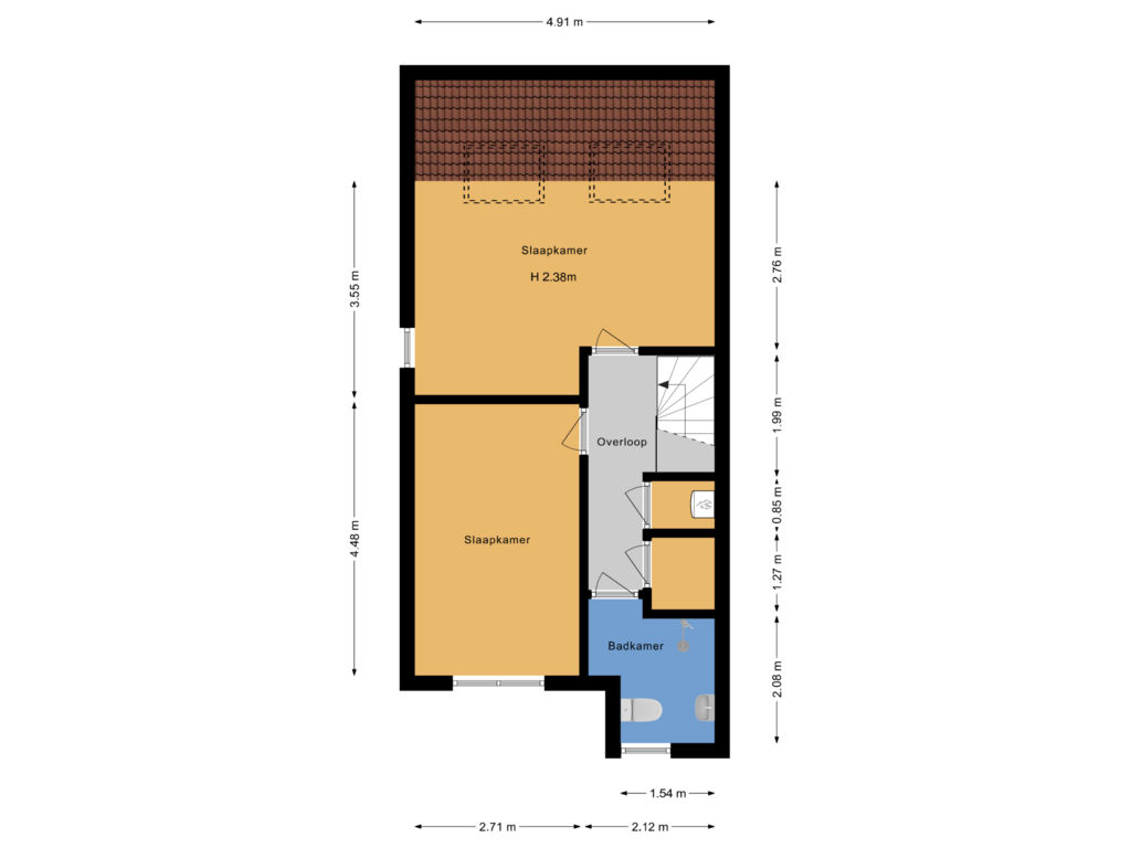 View floorplan of 1e verdieping of Folke Bernadottestraat 44