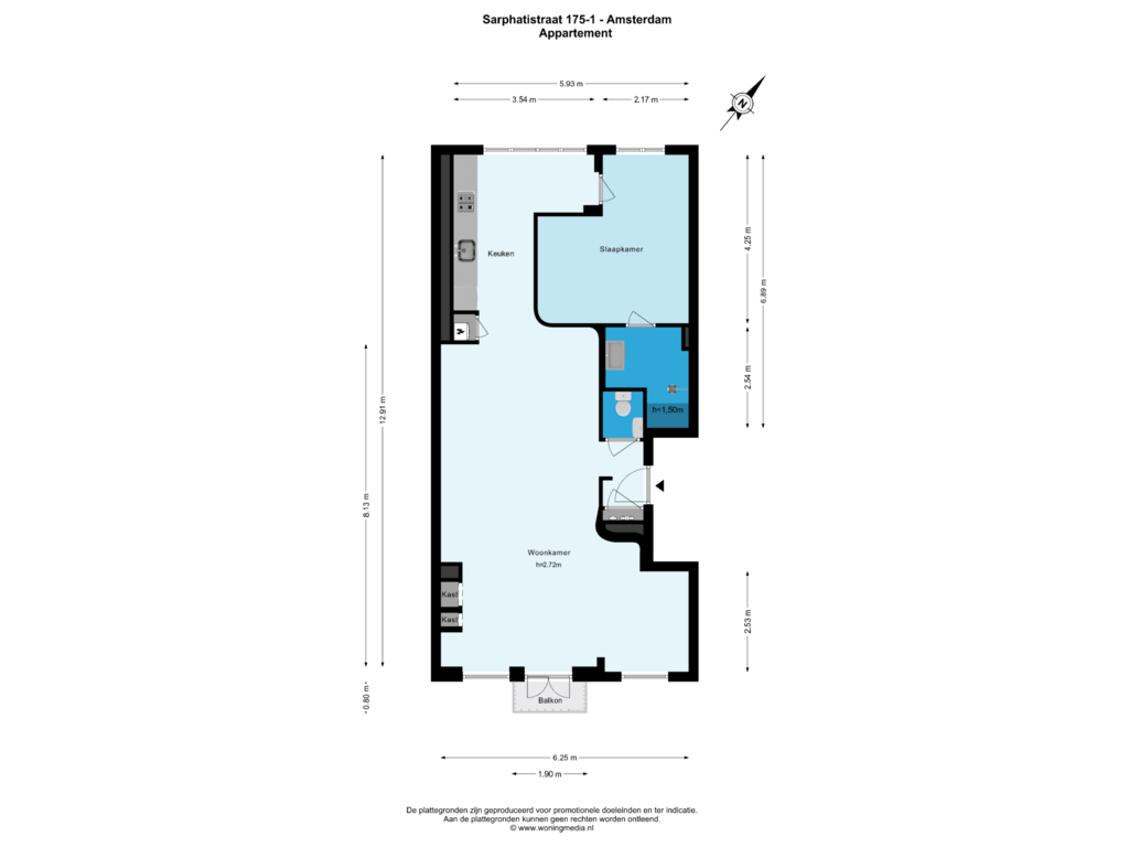 View floorplan of Appartement of Sarphatistraat 175-1