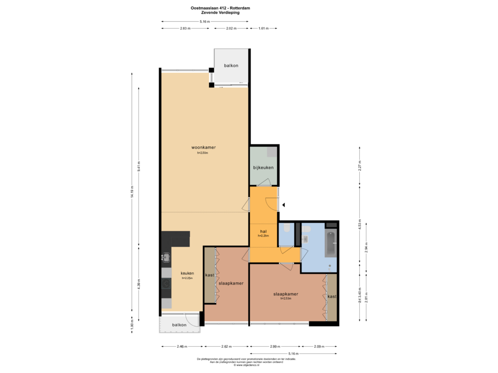 View floorplan of Zevende Verdieping of Oostmaaslaan 412