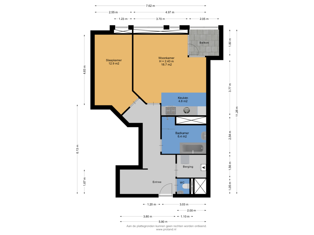 View floorplan of Appartement of Bilderdijkstraat 79-A