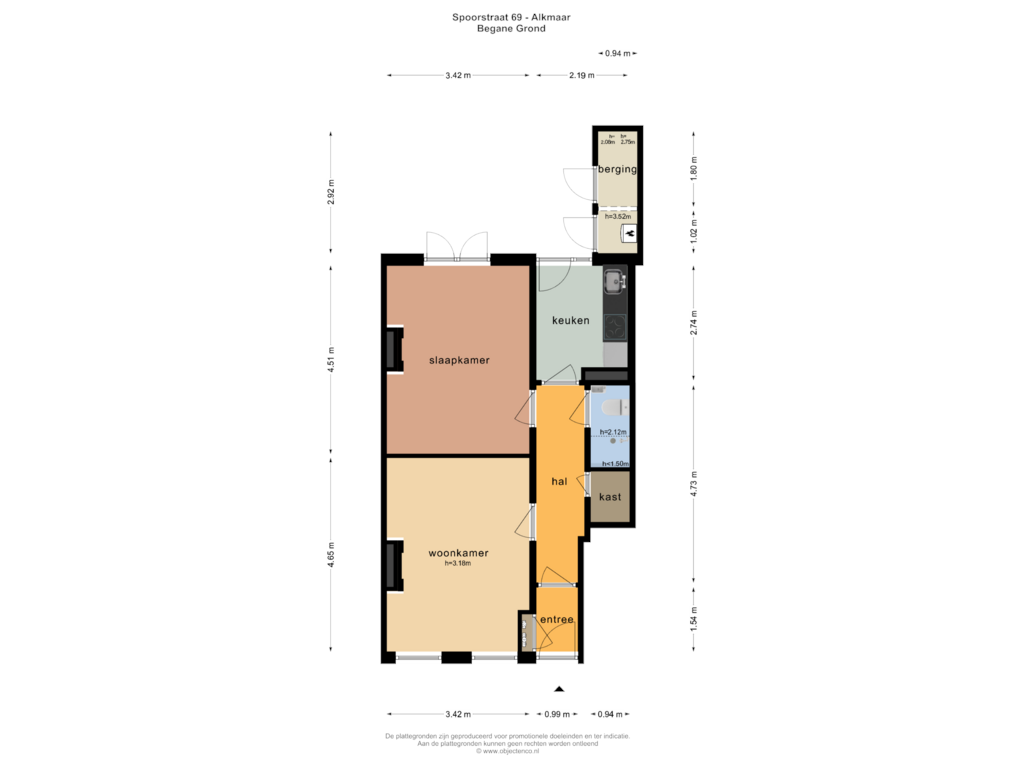 Bekijk plattegrond van BEGANE GROND van Spoorstraat 69