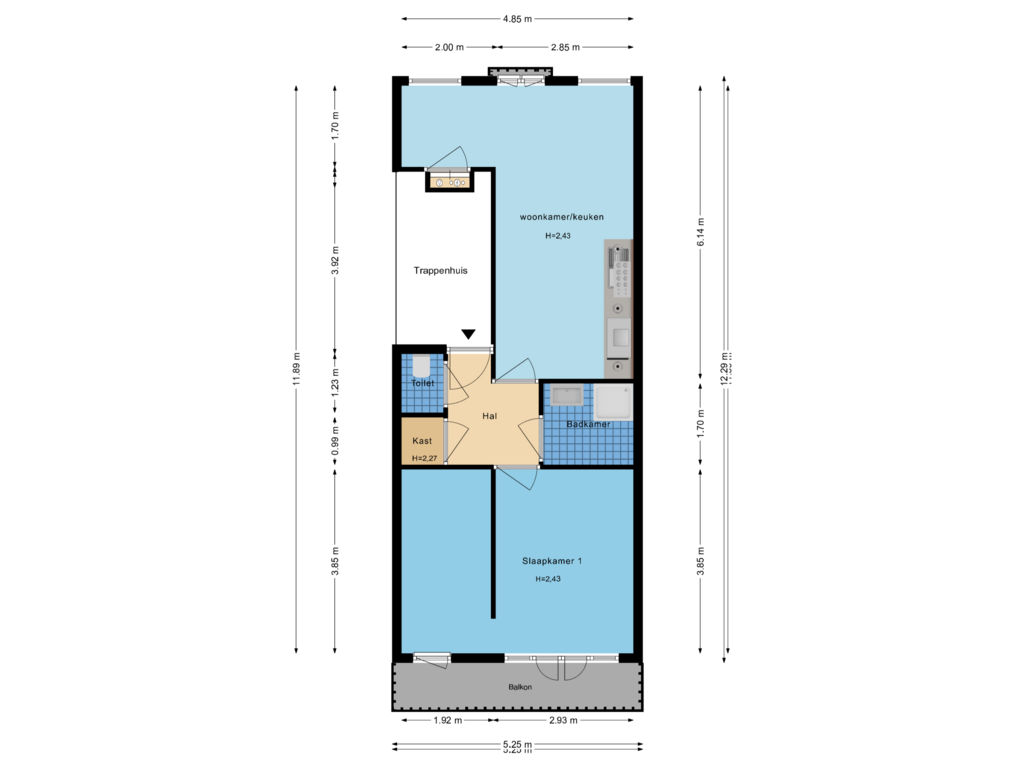 View floorplan of Derde verdieping of Wilhelminastraat 52-3