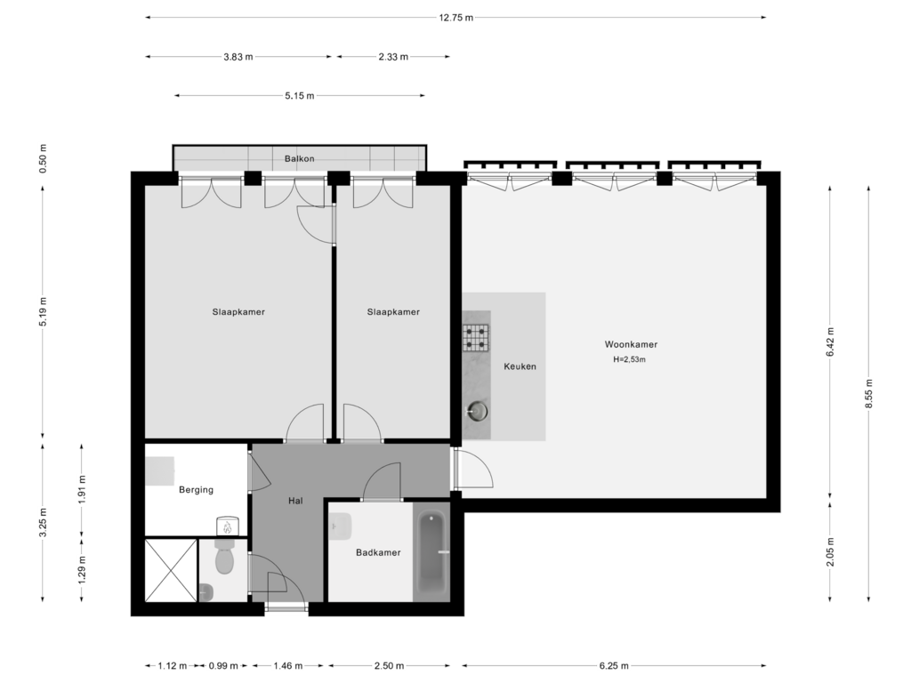 View floorplan of Appartement of Prins Frederikplein 339