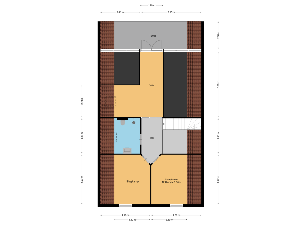 View floorplan of 1e verdieping of 't Rechtewegje 55