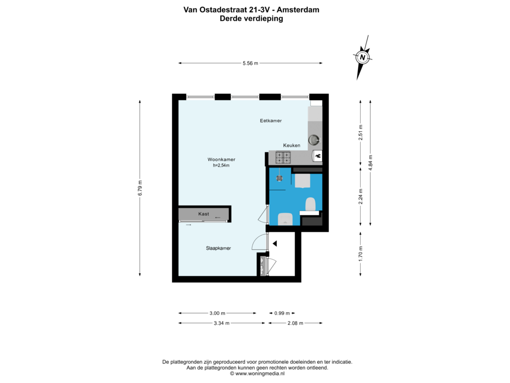 Bekijk plattegrond van 3e verd van Van Ostadestraat 21-3V