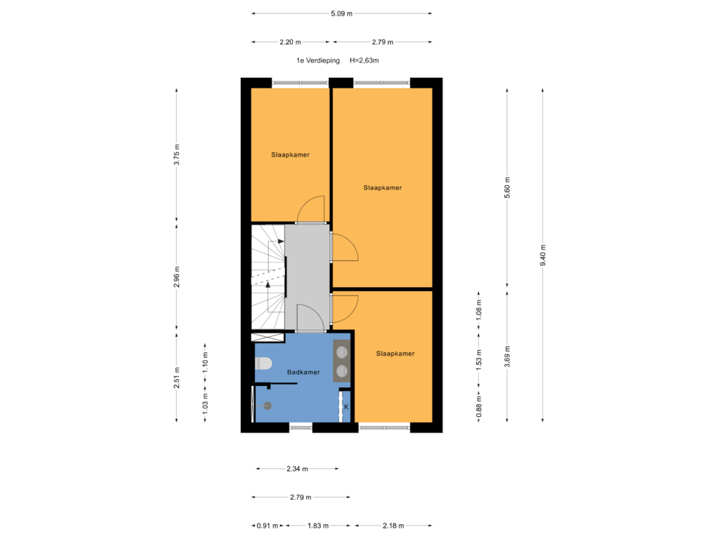 Bekijk plattegrond van 1e Verdieping van Oyevaerswey 32