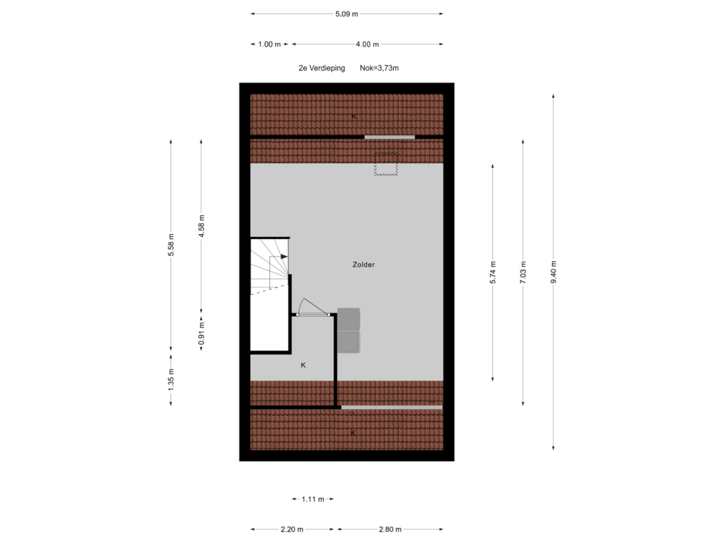 Bekijk plattegrond van 2e Verdieping van Oyevaerswey 32