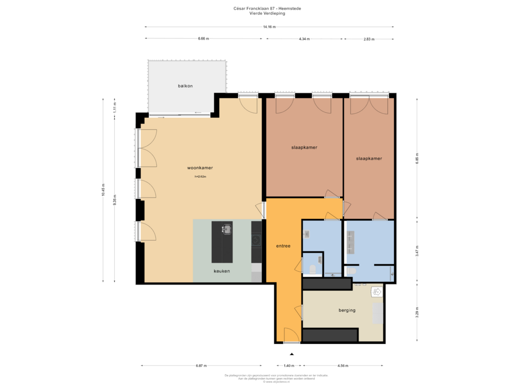 View floorplan of VIERDE VERDIEPING of César Francklaan 87