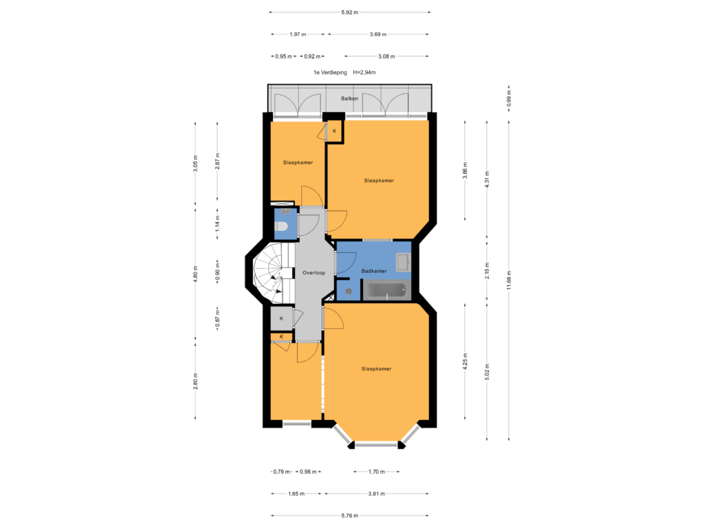 View floorplan of 1e Verdieping of Druivenstraat 31