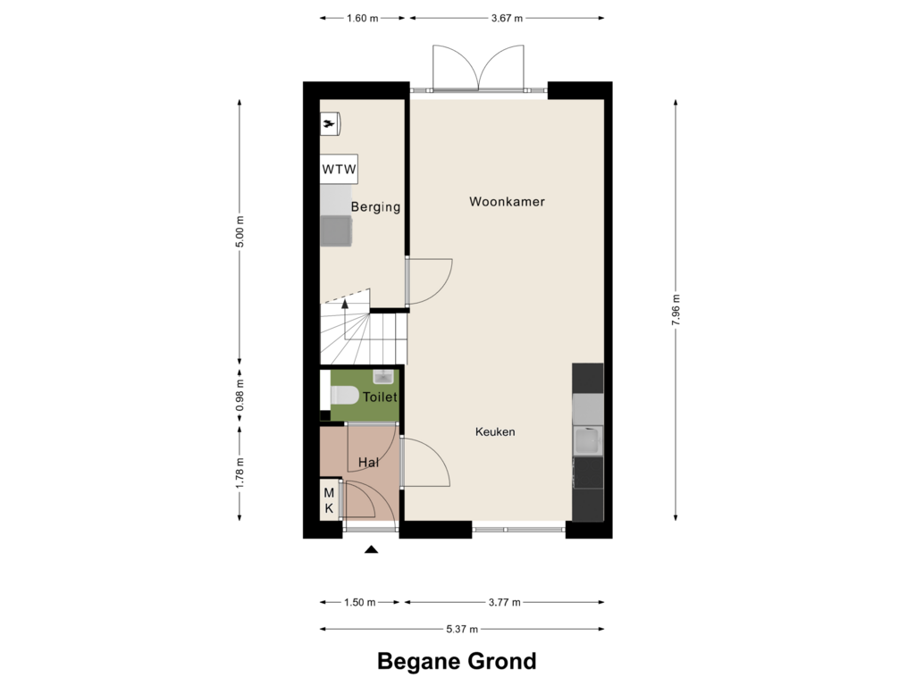 View floorplan of Begane Grond of 't Nieuwe Deelgaard type Q hoek k1 en k4