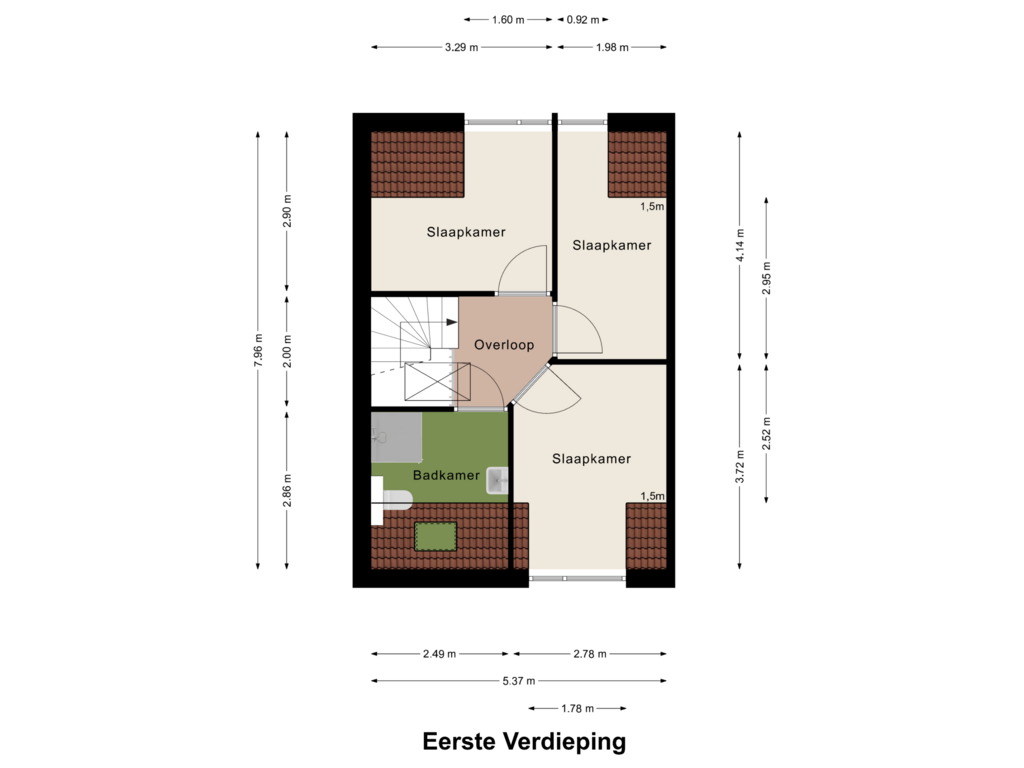 View floorplan of Eerste Verdieping of 't Nieuwe Deelgaard type Q hoek k1 en k4