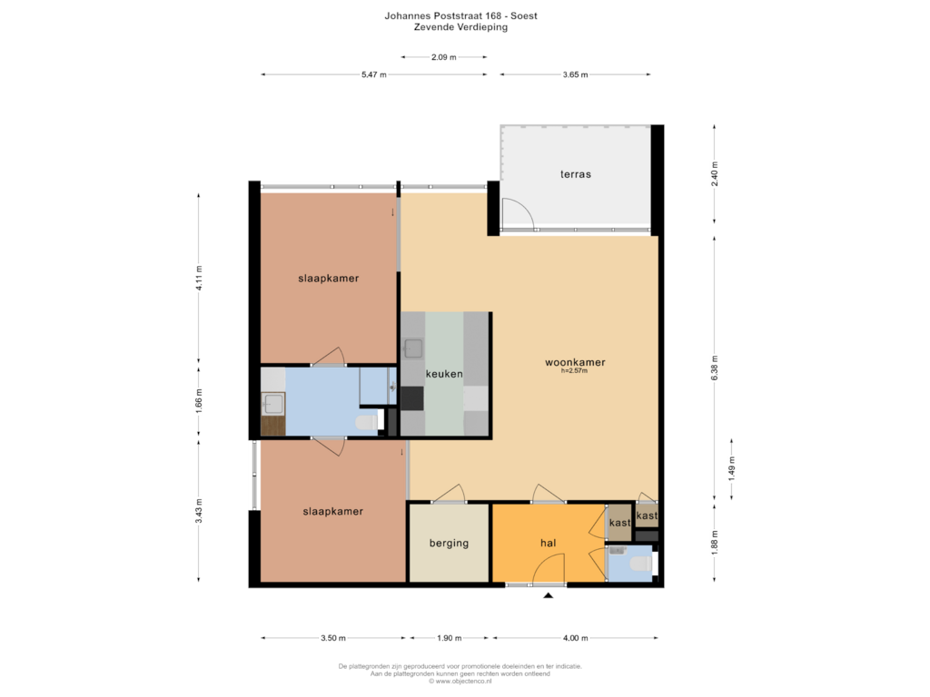 View floorplan of ZEVENDE VERDIEPING of Johannes Poststraat 168